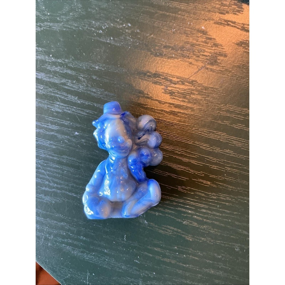 Vintage Mosser Uranium Blue Slag Glass Cleo Pee Wee Clown
